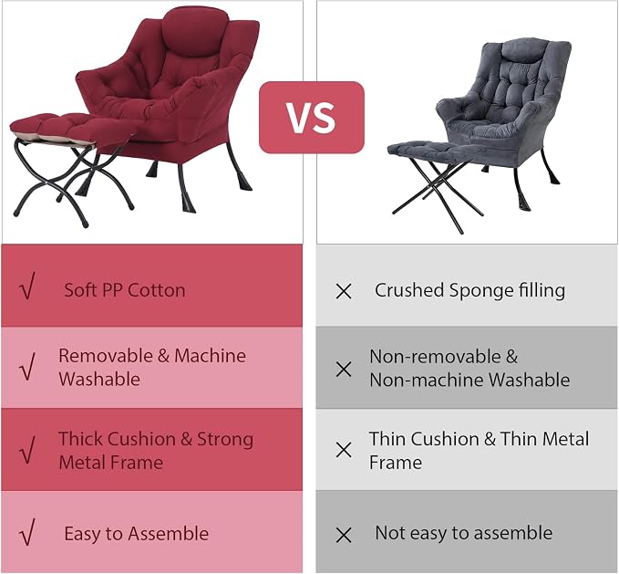 Lazy Chair with Ottoman, Modern Chair with Folding Footrest, Lounge Accent Chair - Image 6