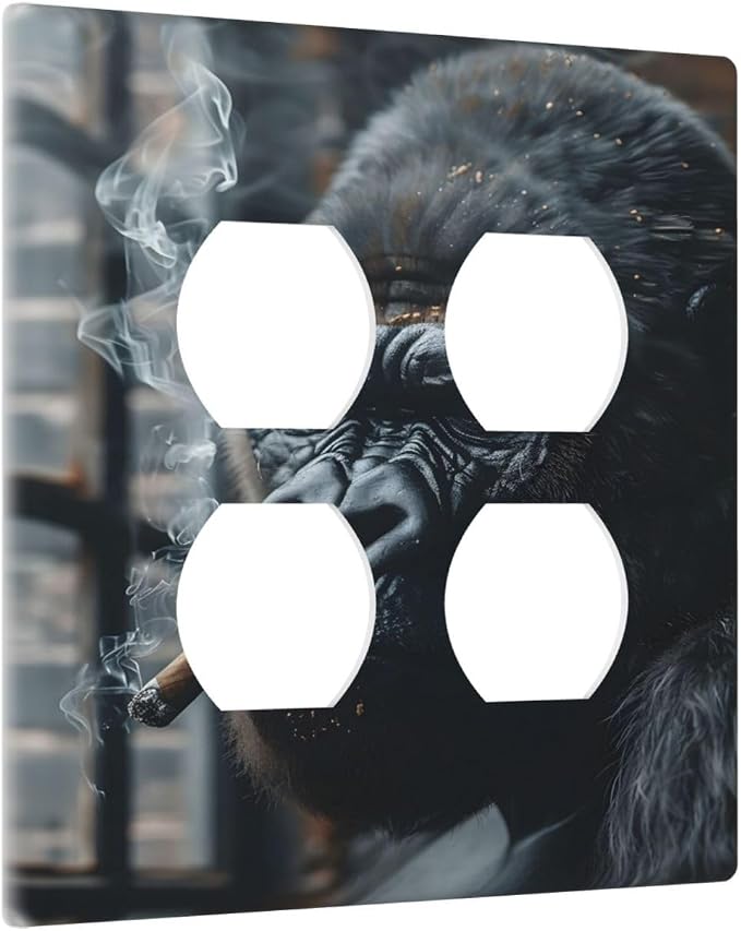 Funny Animal Smoking Black Orangutan Outlet Covers 2 Gang Double Duplex - Image 2