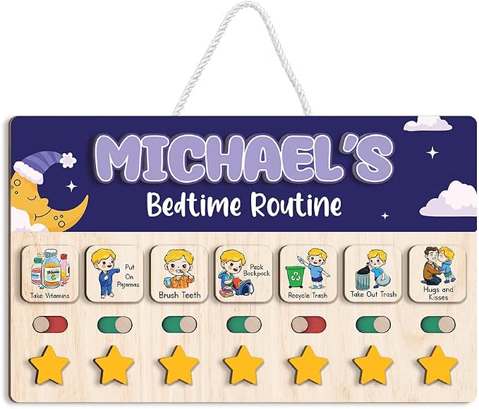 Wooden Chore Chart for Boys, Daily Routine Chart for Kids, Visual Schedule by LilaLand