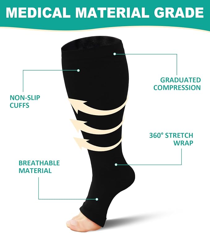 Plus Size Compression Socks: Wide Calf Toeless Stockings - Image 5
