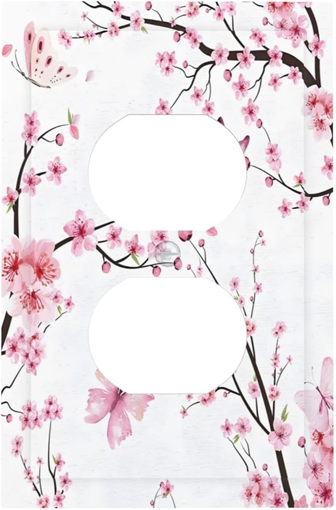 Cherry Floral Watercolor Pink Flowers Butterfly Outlet Covers 1 Gang Duplex by Unknown
