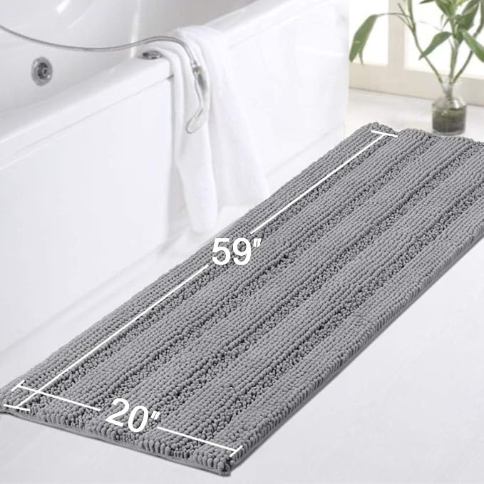 Turquoize Gray Kitchen Runner Chenille Shag Area Rug Non Slip Backing - Image 2