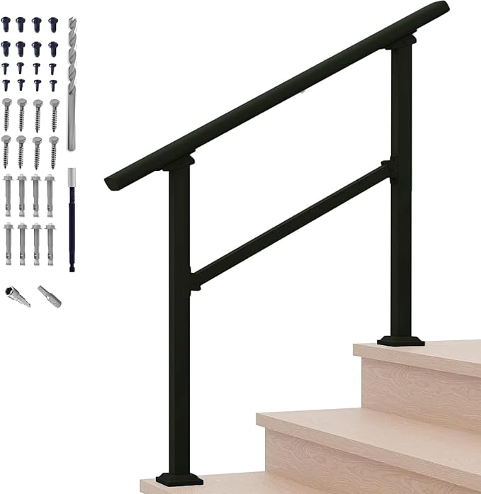 Hand Rails for Outdoor Steps, 3 Step Stair Handrail & Indoor Stair Railing by MettyMetal