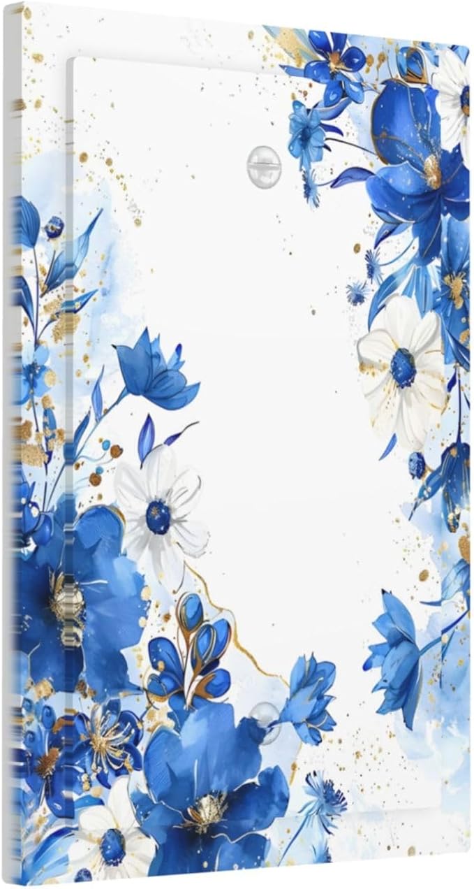Klein Blue Flowers Watercolor Golden White Floral Light Switch Cover Plate 1 - Image 2