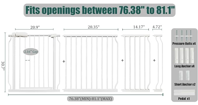 76.3-81 Inch Extra Wide Baby Gate, Pressure Mounted No Drill, Extra Wide Safety - Image 2