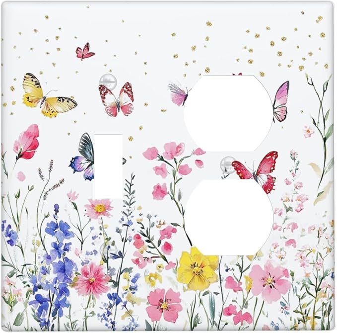 Wallplates Watercolor Floral Butterfly Colorful Wildflower 1 Toggle 1 Duplex by Unknown