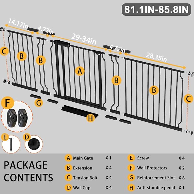 Fairy Baby Extra Wide Baby Gate 81.1-85.8 Inch Wide, Walk Through Pressure - Image 2