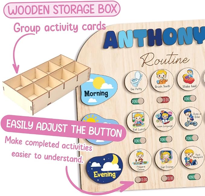 Wooden Chore Chart for Kids Visual Schedule, Routine Chart for Kids, Morning - Image 4
