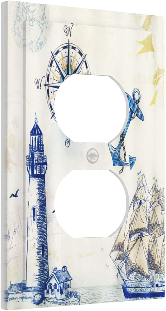 Outlet Covers Nautical Sailboat Lighthouse Compass Anchor 1 Gang Duplex Light - Image 2