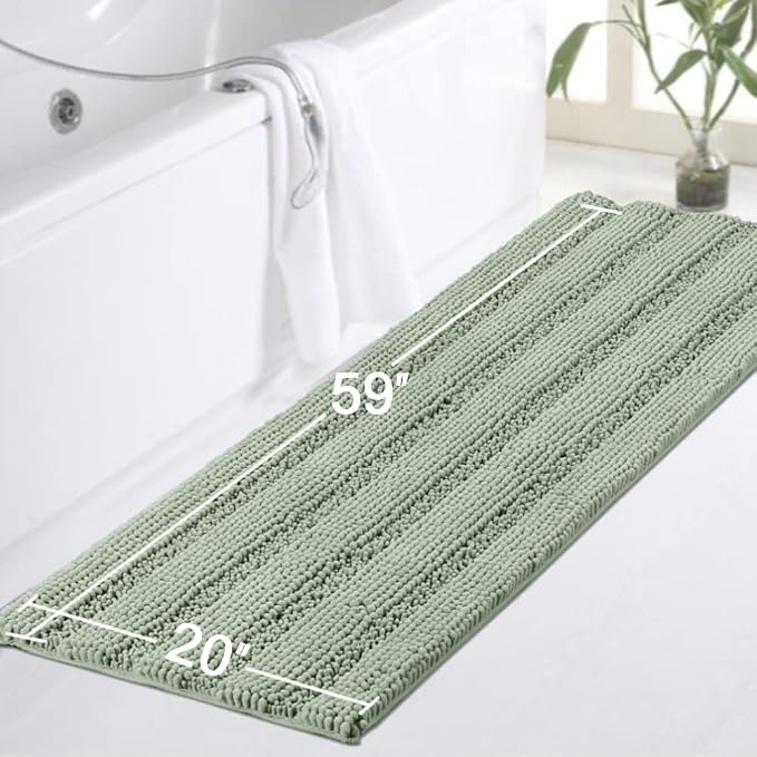 Turquoize Non Slip Shaggy Chenille Microfibers Bathroom Rug Sage Bathroom Mat - Image 2