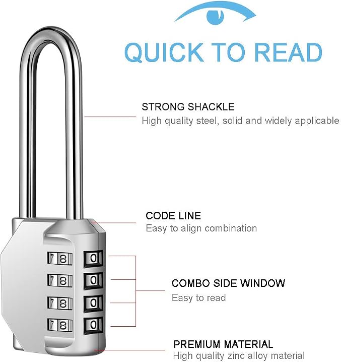 2 Pack disecu 2.6 Inch Long Shackle Combination Lock, 4 Digit Outdoor - Image 2