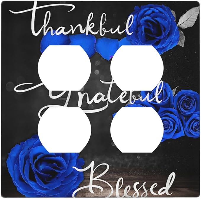 Decorative Light Switch Cover Plate Blue Rose Thankful Grateful Blessed 2 Gang by Spshian