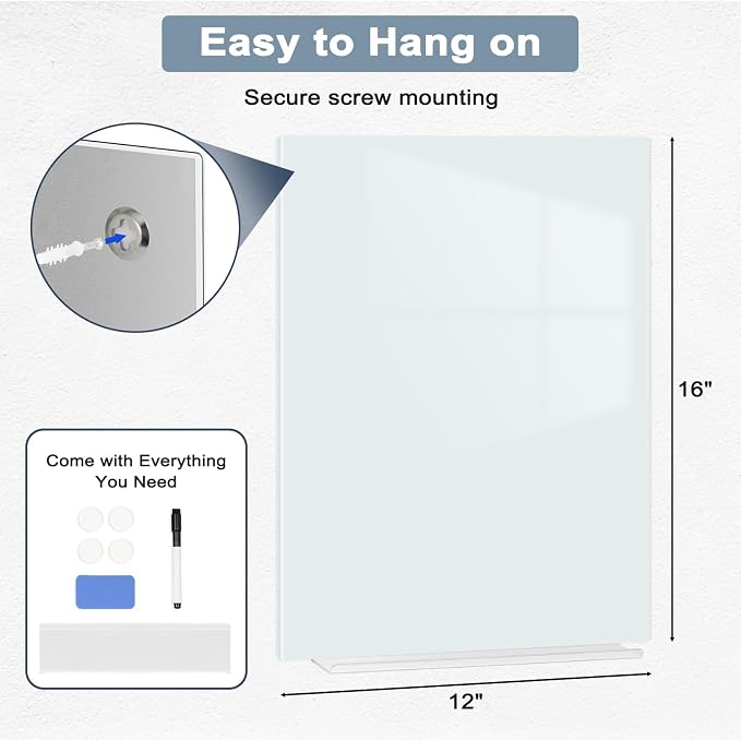 Magnetic Glass Whiteboard for Wall, Large Frameless White Board for Home and - Image 5