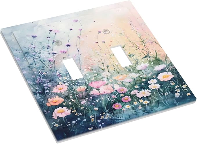 Decorative Light Switch Cover Plate Pink Floral Wildflower Green Plants 2 Gang - Image 3