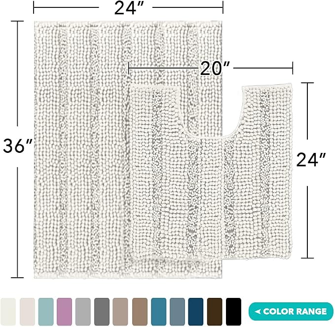 Turquoize Chenille Bathroom Rugs Set Non-Slip Bath Mats - Image 2