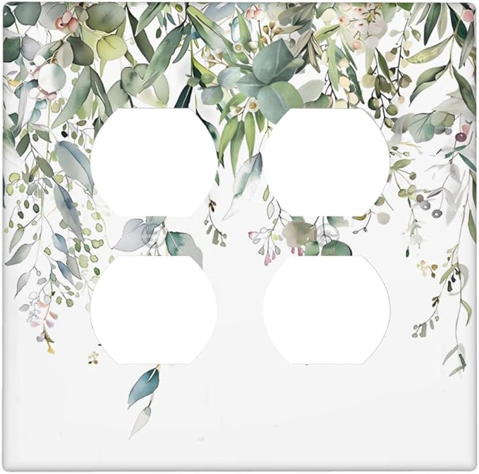 Sage Green Watercolor Eucalyptus Leaves Floral Flowers Outlet Covers 2 Gang by Unknown