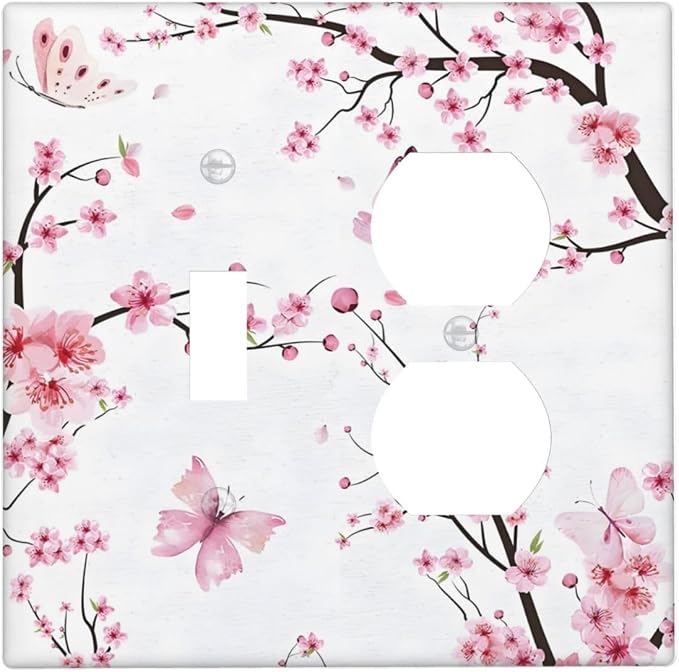 Cherry Floral Watercolor Pink Flowers Butterfly Wallplates 1 Toggle 1 Duplex by Unknown
