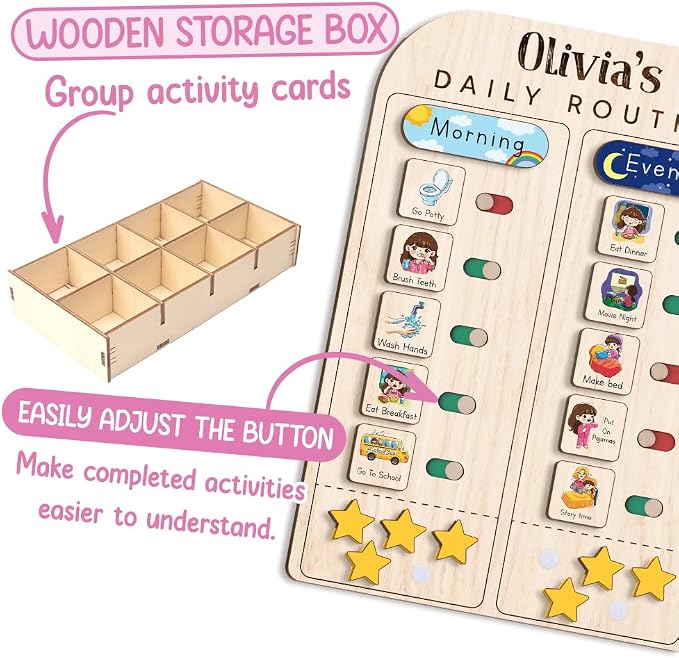 Wooden Chore Chart for Kids Visual Schedule, Routine Chart for Kids, Morning - Image 4
