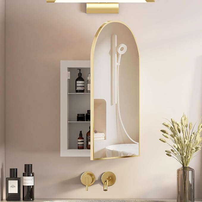 Recessed Medicine Cabinet for Bathroom, Brushed Gold Arched Medicine Cabinet by Mepplzian