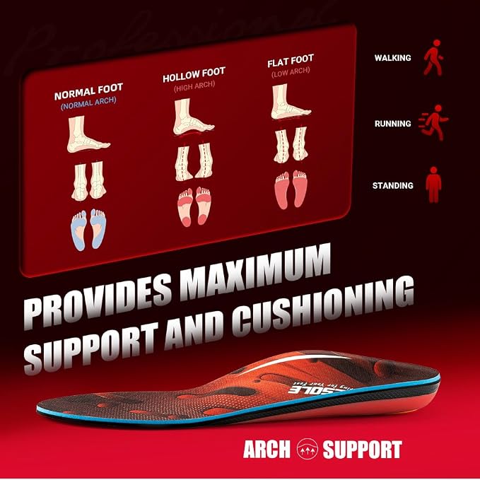 VALSOLE 250+ lbs Plantar Fasciitis High Arch Support Insole - Image 5