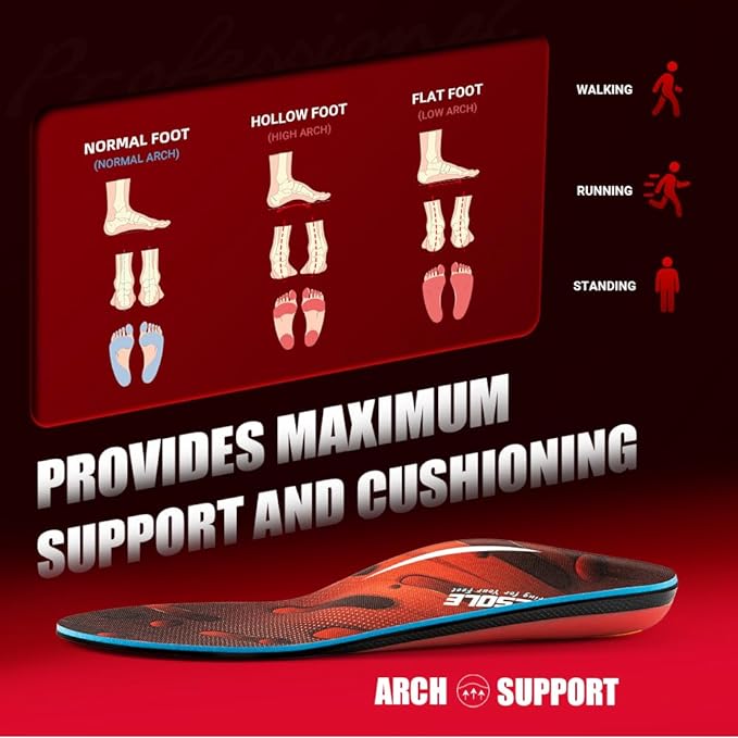 VALSOLE 250+ lbs Plantar Fasciitis High Arch Support Insole - Image 5