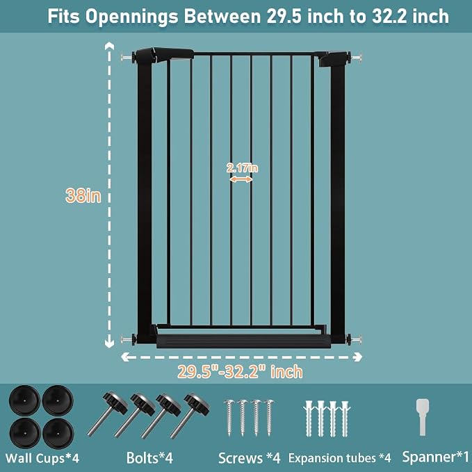Fairy Baby 38" Extra Tall Baby Gate No Drill, 29.5"-32.2" Extra Wide Wide Dog - Image 2