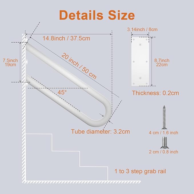 20 inch Stainless Steel Handrail - Image 2
