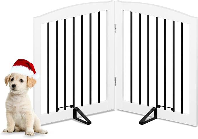 Freestanding Pet Gate for Dogs, Foldable Wooden Dog Gate for House, Indoor Pet by PUPETPO
