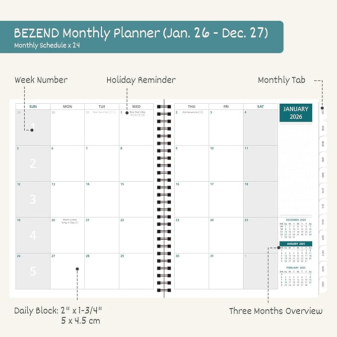 BEZEND Monthly Planner 2026-2027 2 Year Calendar Book - Image 3