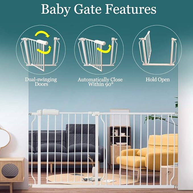 ALLAIBB Extra Wide Pressure Mounted Baby Gate Walk Through Child Kids Safety - Image 5