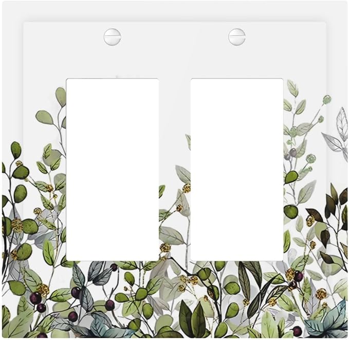 Watercolor Green Eucalyptus Leaves Plants Fruit Decorative Outlet Covers 2 Gang by Unknown