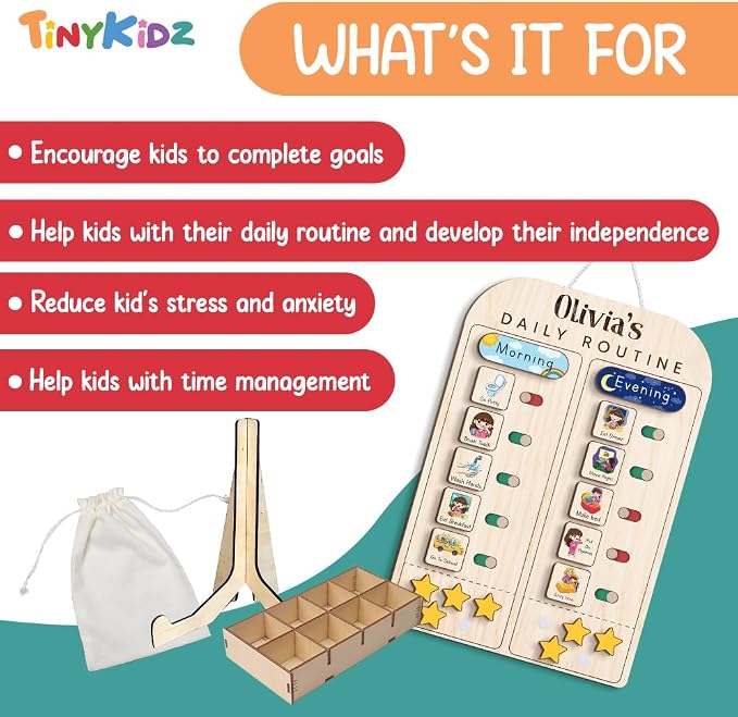 Wooden Chore Chart for Kids Visual Schedule, Routine Chart for Kids, Morning - Image 3