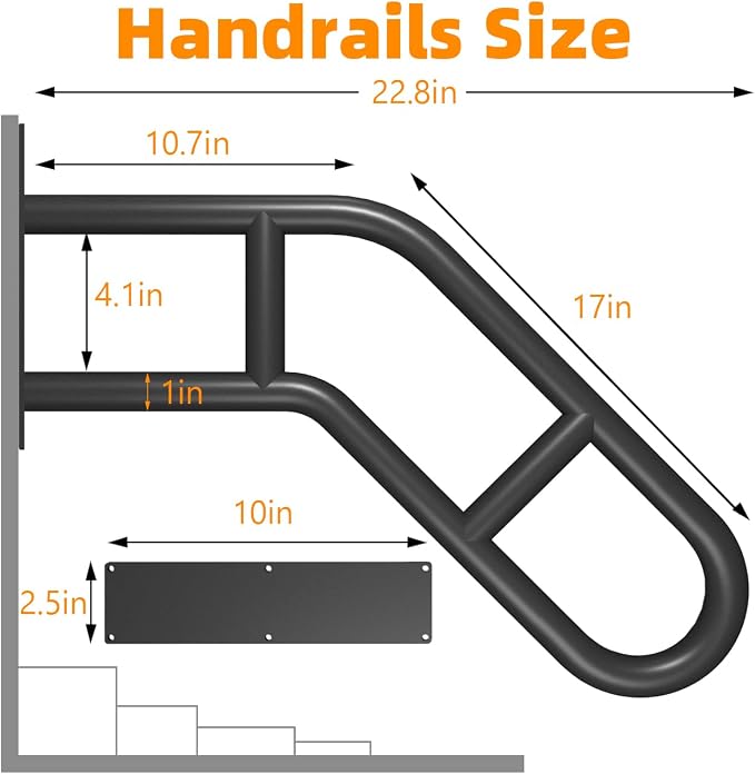 Wall Mount Hand Rails for Outdoor or Indoor Steps Stair Railing Metal Heavy - Image 2