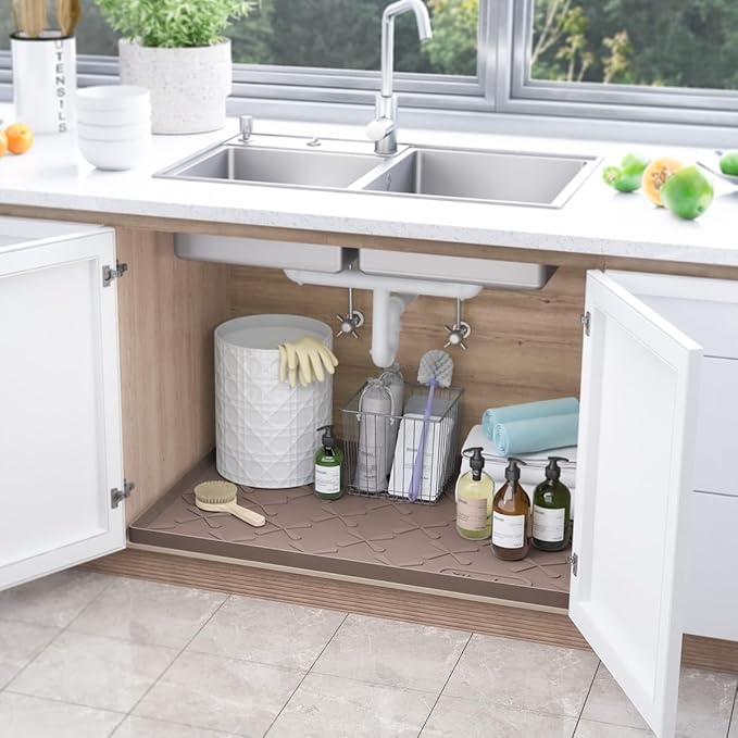 SIKADEER 22" x 19" Under Sink Mat Waterproof, Silicone Mat Kitchen Drawer Shelf - Image 2