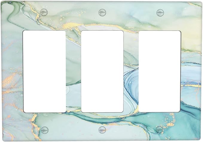 Light Switch Covers Teal Gold Marbling Turquoise 3 Gang Rocker Electrical GFCI by Everyswitchisastoryswitch