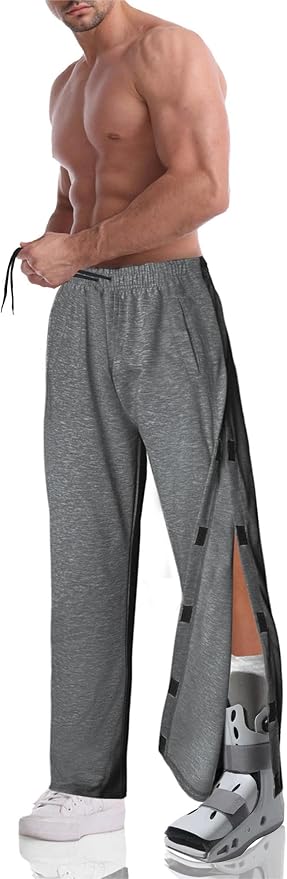 Men's Tearaway Pants for Post Surgery 2 Side Velcro Breakaway Open Bottom by EVERWORTH