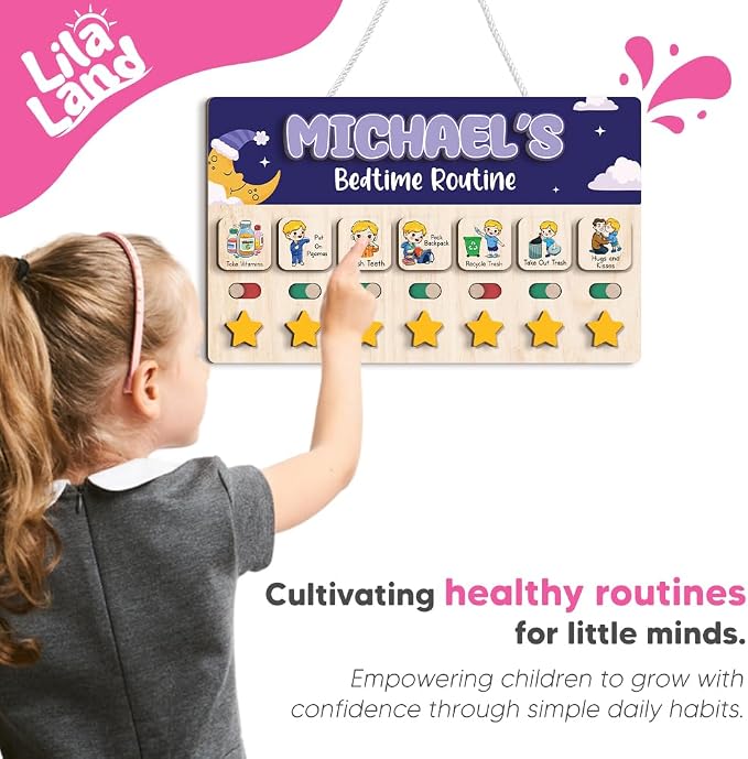 Wooden Chore Chart for Boys, Daily Routine Chart for Kids, Visual Schedule - Image 4