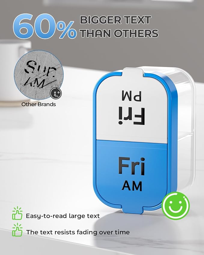 Odaro Extra Large Weekly Pill Organizer, XL Pill Box 7 Day Am Pm, Jumbo - Image 4