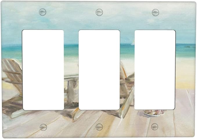 Light Switch Cover Beach Chair Seascape Blue Ocean 3 Gang Wall Plate Triple by Spshian