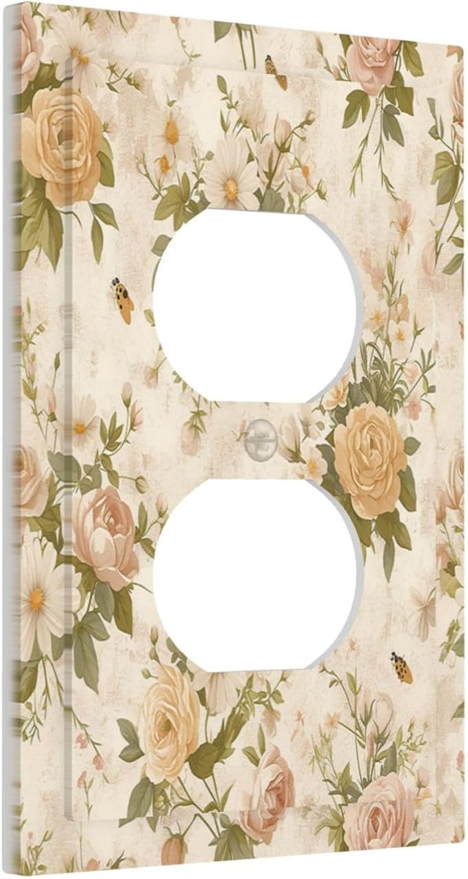 Outlet Covers Boho Vintage Roses Pink Red Yellow Bouquet Floral 1 Gang Duplex - Image 2