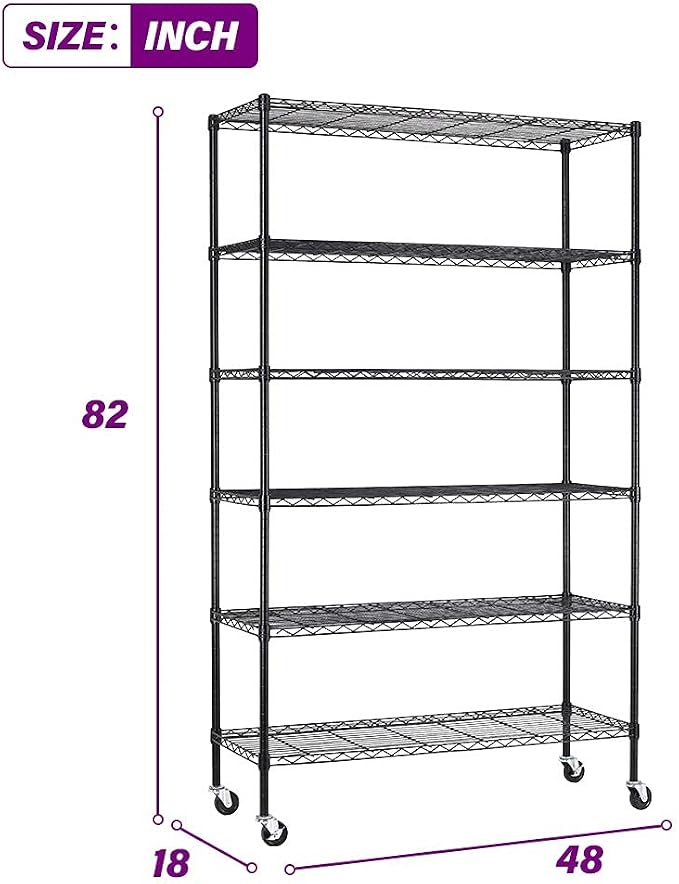 FDW 48"L×18"W×82"H Wire Shelving Unit Storage Cart Metal Shelf Rolling Utility - Image 3