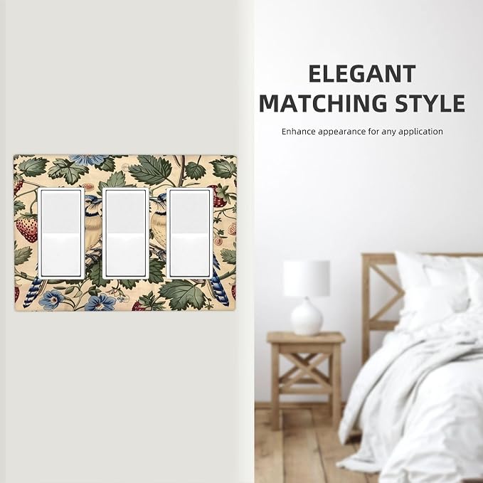 Light Switch Covers Vintage Floral Bird Strawberry Thief William Morris 3 Gang - Image 7