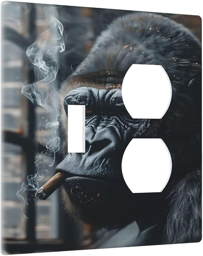 Funny Animal Smoking Black Orangutan Wallplates 1 Toggle 1 Duplex Switch Plate - Image 2
