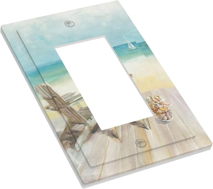 Outlet Covers Beach Chair Seascape Blue Ocean 1 Gang Wall Plate Single Rocker - Image 3