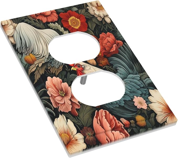 Outlet Covers Rooster Flowers Red White Chicken Floral 1 Gang Duplex Wall Plate - Image 3