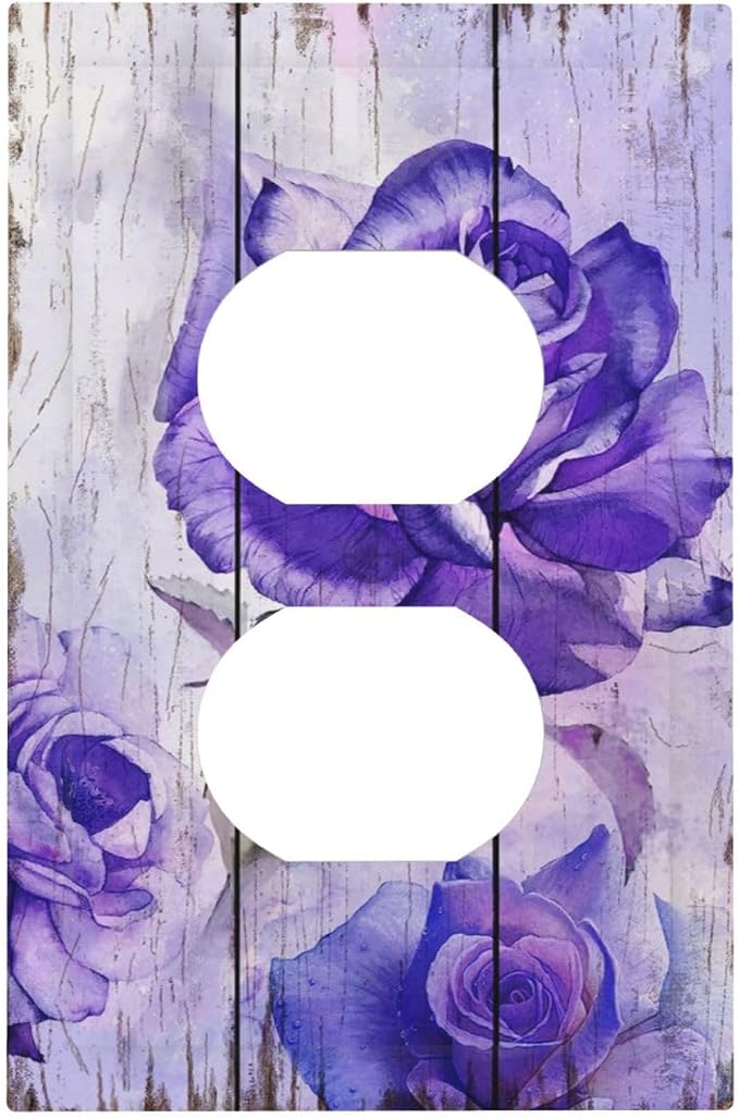 Outlet Covers Purple Rose Flower Rustic Wood Plank 1 Gang Duplex Light Switch by Spshian