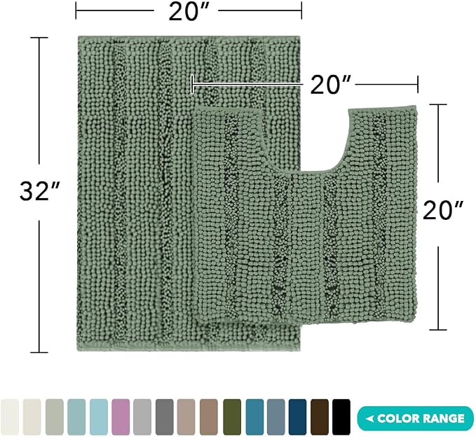 Turquoize Chenille Bathroom Rugs Non-Slip Bath Mats - Image 2