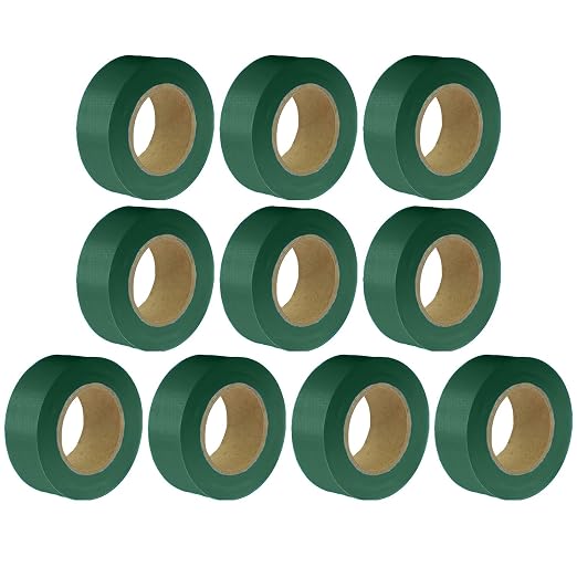 Green Flagging Tape 10 Pack, Non-Adhesive Plastic Ribbon, High Visibility by JIZHGRAD