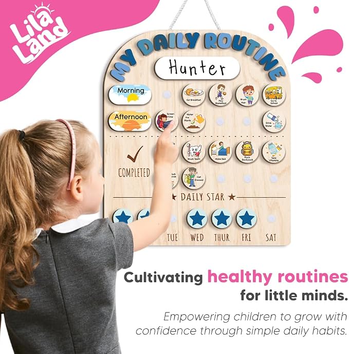 Wooden Chore Chart for Kids, Wooden Daily Routine Chart for Kids, Visual - Image 5
