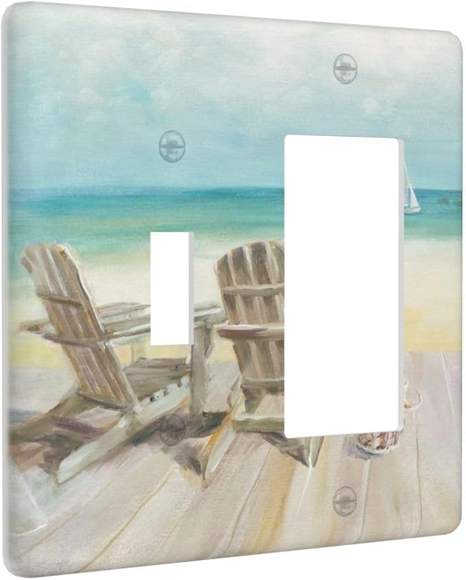 Light Switch Cover Beach Beach Chair Seascape Blue Ocean 2 Gang Toggle Rocker - Image 2